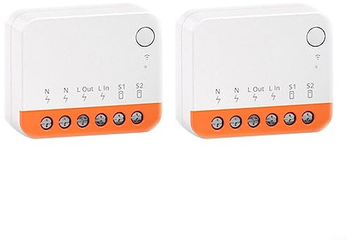 Mini R4 Interruptor WiFi inteligente de 2 vías, con función de temporizador, interruptor Mini R4, control remoto de aplicación, control de voz, modo de bricolaje, función de temporizador, 2 unidades