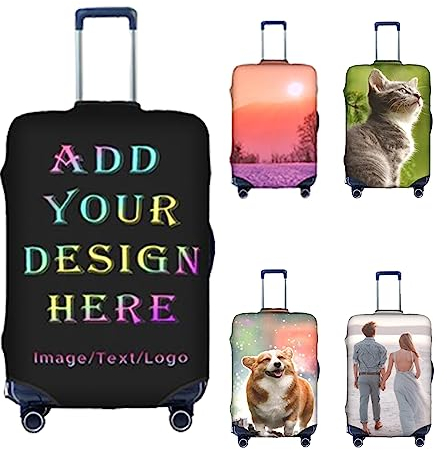 Naispanda Personalisierte Kofferhülle mit Foto Text, Personalisieren Sie Ihr Gepäck mit Bild/Name/Logo, individuelles Reisezubehör für Koffer, Elastische Schutzhüllen, 18-32 Zoll