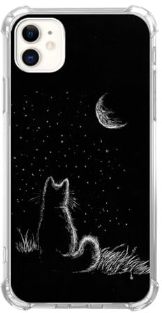 Wizeyake iPhone 12/iPhone 12 Pro Case, Silikon-TPU Basic Case mit Katze und Mond Muster, Stoßfest, Kratzfest, Kameraschutz, reaktionsschnelle Tasten, Unisex, Glänzend, Weltraum, Erwachsener und Jugend
