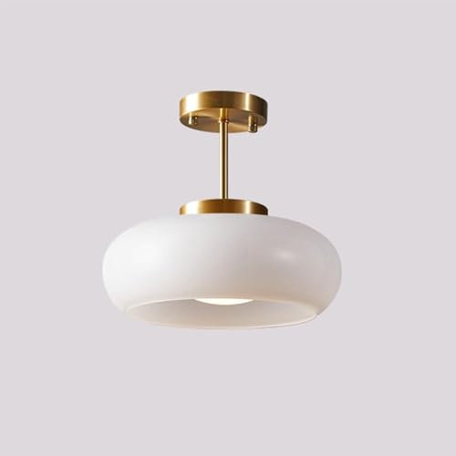 YYQBY Gold Ceiling Lights Glass Semi Flush Mount Ceiling Light Orange/White Ceiling Lamp with Dome Glass Shade Brass Vintage Mid Century Modern Ceiling Light Fixtures for Hallway Dining Room YYQBYY (