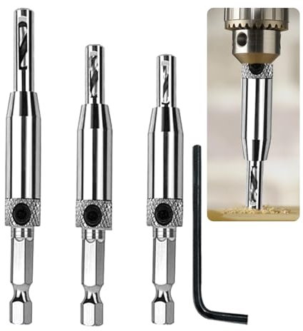 4Pcs Hinge Drill Bit Set, HSS Hex Shank Hinge Drill Bit Guide Set, High Speed Steel Self Centering Drill Bits With Wrench For Door Window Cabinet, Hinge Hole Drill Bit 5/64'' 7/64'' 9/64''(Silver)