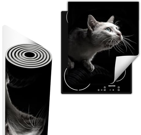 TMK ArtDeko Herdabdeckplatte Einteilig Kochfeld Abdeckung Induktionskochfeld Ceranfeld Abdeckplatte Küche Anti Rutsch Matte Herdabdeckung Aufrollbar 45x52 cm, Schwarz Katze