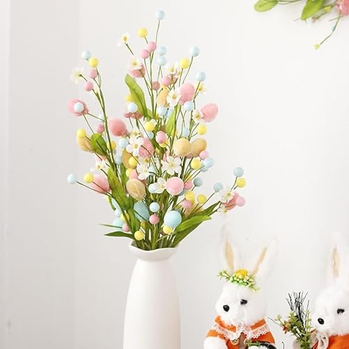 ESSECMBS Artificial Easter Egg Tree Branches Cute Easter Eggs Pick Plant Vase Filler (3Pcs, 50cm / 20inch)