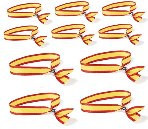 Los Eventos de la Tata. Pack de 10 Pulseras de España, cintas de España adaptables para niños y adultos (Pack de 10 cintas)