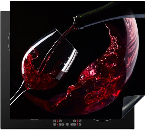 KitchenYeah© Protege Couvre Plaque De Cuisson Décoration Cuisine Tapis Protection Protecteur Induction 60x52 cm Vin - Rouge - Verre - Noir