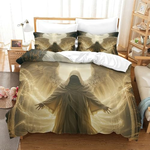 ShoraSlvan Angel 3D Gedruckter Pure White Wings Bettwäschegarnitur Für Kinder Mädchen Jungen Bettbezug Set Bettwäsche Und Kissenbezüge Weich Microfaser Reissverschluss 3 Teilig Super King(260x220cm)