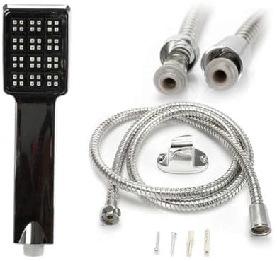 Kit Doccia: Soffione Ad Alta Pressione con Tubo Flessibile da 1,5m e Staffa da Muro Rettangolare Cromata, Getto Fisso in Forma Rettangolare