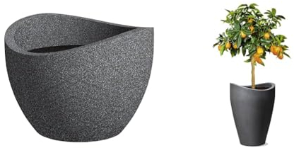Scheurich Wave Globe, Pflanzgefäß aus Kunststoff, Schwarz-Granit & Wave Globe High, Hochgefäß aus Kunststoff, Schwarz-Granit, 29,8 cm Durchmesser, 40 cm hoch, 6 l Vol.