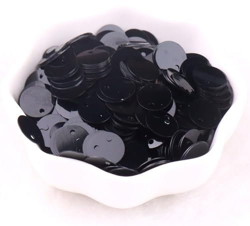 Runde Pailletten 10mm,Pailletten zum Basteln,Pailletten mit Loch,Handwerk Pailletten Spangles,PVC-Paillettenflocken,ür DIY Herstellung,Kleidung,Basteln,Nähen,Schmuck Dekor,Ca.1120 Stück,Schwarz