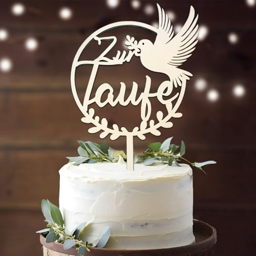 Cake Topper Zur Taufe - Holz Tortendeko für Mädchen und Junge - Deko für Tauftorte