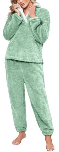 Niwicee Pigiami Due Pezzi da Donna Pigiama Donna Pile Set Invernale in Velluto Super Morbido Set Lounge Sleepwear Sets Sleepwear Soft Accappatoio Winter (Verde, L)