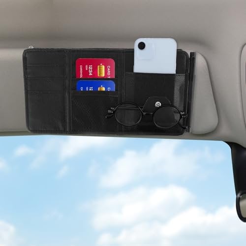 Sonnenblenden Organizer, Organizer Auto Blende, 31x15cm Auto Interieur Leder Sonnenblenden Organizer, Sonnenblendenhalter, Car Sun Visor Organizer für Sonnenbrille Halter Kartenhalter FüHrerschein