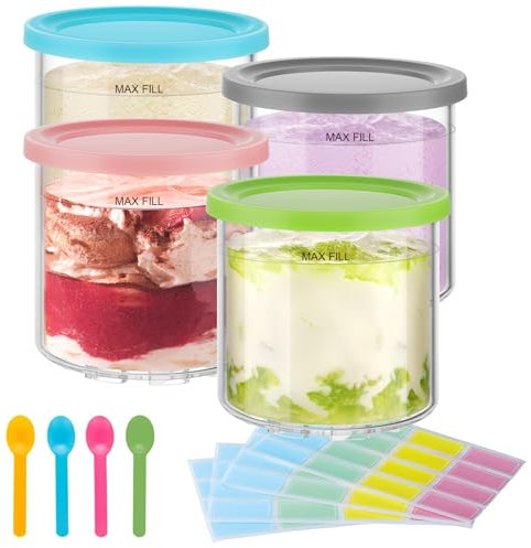 Per macchine per gelato Ninja Creami NC299AMZ e NC300s, senza BPA e lavabile in lavastoviglie, 473,6 g con coperchio, confezione da 2, colori assortiti