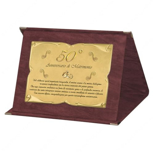 Tecnocoppe Targa 50° anniversario di matrimonio | Elegante regalo sposi Pergamena Dorata | Regalo nozze d'oro.