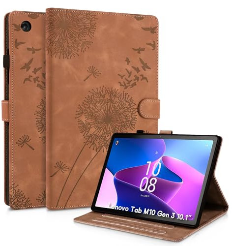 Rostsant Funda para Lenovo Tab M10 3rd Gen 10.1 Funda de Cartera de Cuero con Estampado de Diente de león Cubierta magnética para Lenovo Tab M10 3rd Gen 10.1 Pulgadas TB-328FU/328XU Marrón