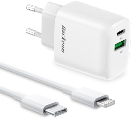 [Apple MFi Zertifiziert] Qackenm 20W USB C Ladegerät und 1.5M iPhone Ladekabel Schnellladekabel für iPhone 14/13/12/11/XR/XS/SE/8/7/6/5/AirPods/iPad, Netzteil, Schnellladegerät