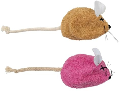 JACK AND VANILLA, Katzenspielzeug, 2 realistische Mäuse 6 cm, aus langlebigen und ungiftigen Materialien, perfekt für interaktives Spielen, Mehrfarbig, Katzenspielzeugmodell