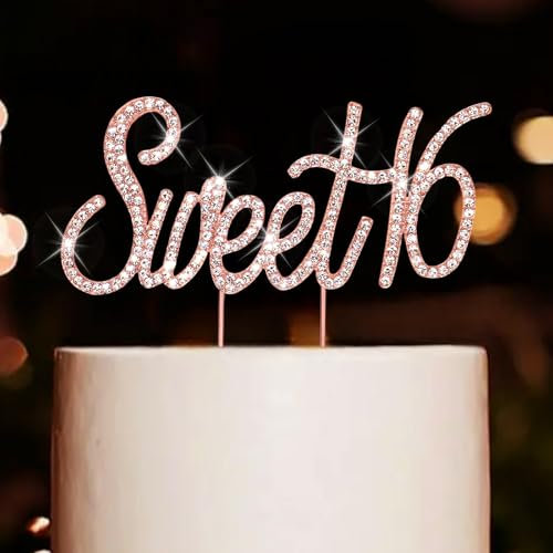 CIEHER Sweet 16 Cake Topper Metal Rhinestones 16th Birthday Cake Toppers Happy 16th Decorations Rose Gold Sweet 16 Decorations