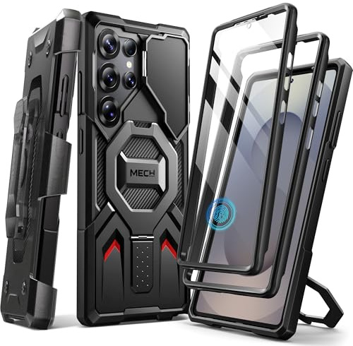 Tongate Magnetic Stand for Samsung Galaxy S25 Ultra Case, Compatible with Magsafe, [Military Drop Protection] [2 Front Frames & Camera Cover] S25 Ultra Case with Screen Protector & Belt Clip, Black