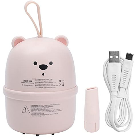 Pilipane Mini-Desktop-Staubsauger, USB-Aufladung, tragbar, bärenförmiger Kinder-Tastatur-Staubsammler mit Akku mit großer Kapazität und effizienter Absaugung für den Heimgebrauch (Rosa)