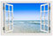 RXNHGJDS Quadro Mare e Finestra,foto estive della spiaggia dell'orizzonte,Finestre Aperte Oceano Tela Immagini da Parete Blu Decorazione Per Soggiorno Stampa Artistica45x30cm(18x12in) poster