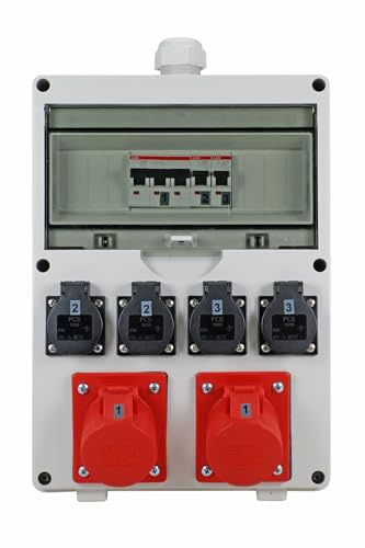 EHMANN PROFI Wandverteiler, M32 Eingang für Kabel, mit Leitungsschutzschaltern, Made in Germany, 6 Ausgänge (2 x CEE 16 A / 4 x 230 V~), K2, BGI-GUV-I608