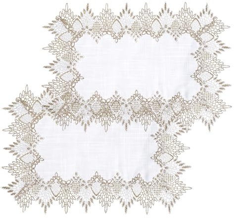 URROMA Spitzentischdecke, 2 Stück, weiße Spitzen-Platzdeckchen, Stoffscheibe, für Teetisch, Waschmaschine, Kühlschrank, Staubschutz, 35 x 50 cm