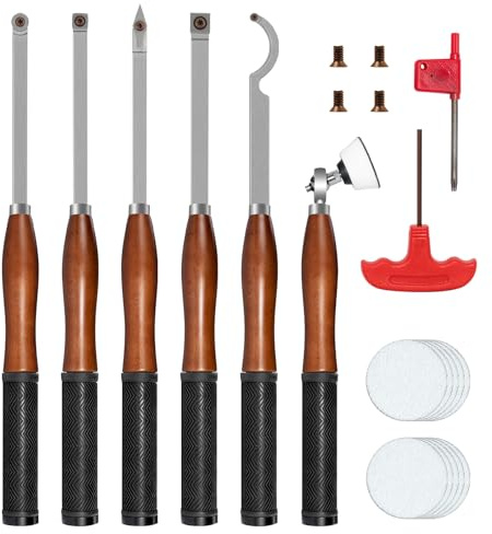 SIIIXS Set di Utensili per Tornitura per Legno, con punta in carburo con levigatrice a ciotola, tornio Rougher e Finisher a collo di cigno strumenti per scavare con 4 inserti in carburo