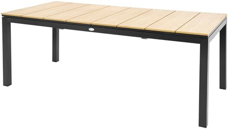 di volio Gartentisch BARLETA aus Aluminium in Holzoptik, 200/250/300 cm – ausziehbarer Terrassentisch für Indoor & Outdoor (Beige)