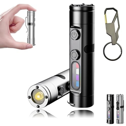 Qosigote Mini - The Ultimate Everyday Micro Tool, Mini Rechargeable Led Flashlight, Magnetic Pocket Keychain Flashlight with Hat Clip,Waterproof, 9 Light Modes, 3 Brightness for Camping (Black)