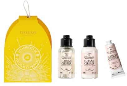 L'OCCITANE - Coffret de Noël Maisonnette Fleurs de Cerisier - Gel Douche, Lait Corps et Crème Mains - Fabriqué en France