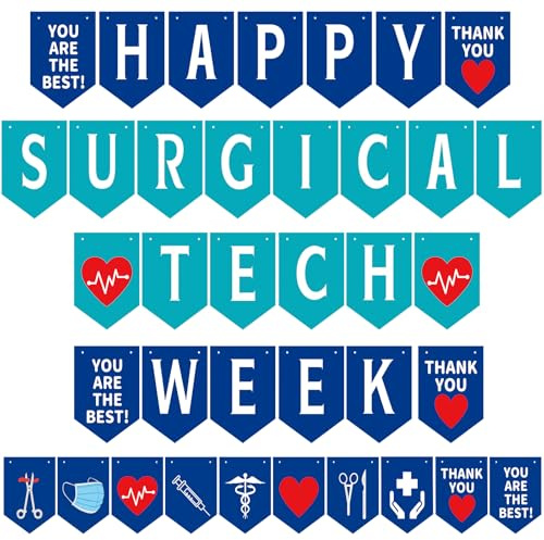 AmazingSpark Large Happy Surgical Tech Week Banner 27 Feet Surgical Technologist Medical Appreciation Week Decor with Scalpels EKG for Nurse Doctor Hospital Office Clinic Party Decorations, 8.5 x 11''