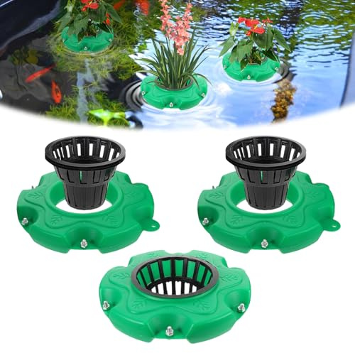 BONJUME Schwimmender Pflanzkorb Teich Klein, 3PCS Teichinsel Pflanzkorb Gartenteichkörbe Sämlingstöpfe Rund Wasserpflanzen Schwimmender Pflanzeinsatz für Gartenteich Wasserspiele Teichee Dekoration