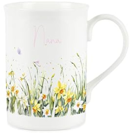 Purely Home Spring Time Daffodils Nana Mug - Pink Easter Themed Floral Gift/Present for Her - Bone China Coffee/Tea Mug