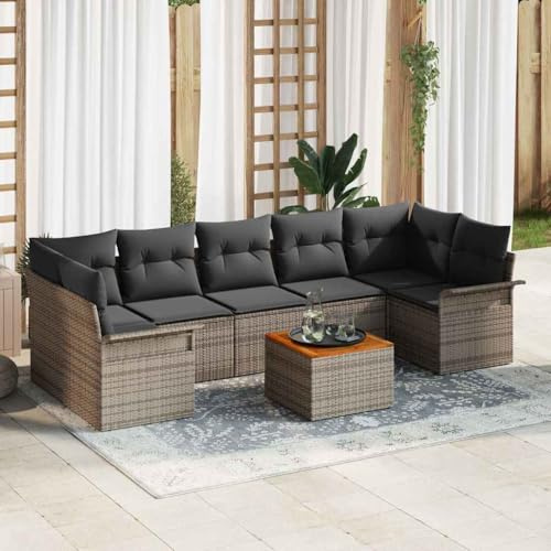 QZZCED Modulares Gartensofa aus Polyrattan und Akazienholz mit integriertem Stauraum, wasserdicht, für Terrasse und Außenbereich, moderner und bequemer Stil