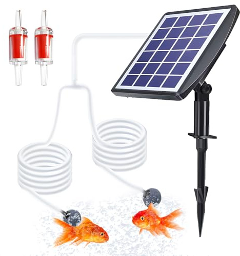 JOAASU Solar Powered Air Pump, 3W Solar Pond Aerator with 2600mAh Battery, 3 Modes Solar Powered Oxygenator Aquarium Oxygen Aerator with 2 Air Bubble Stones for Pond, Aquarium, Fish Tank, Fountain
