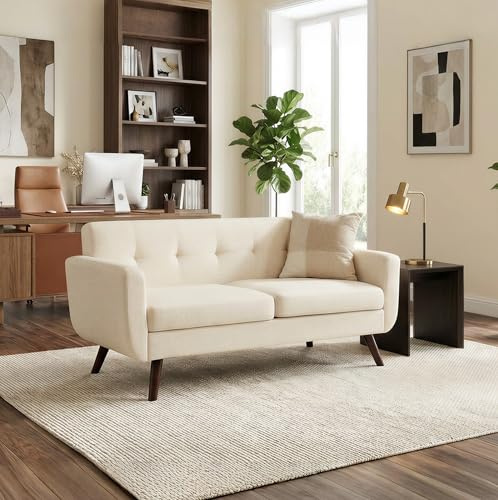 Kingfun Sofa 165 cm 2-Sitzer Modernes Kleines Sofa mit Holzfüßen in Gray, 2 Sitzer Cloud Couch mit Knopfheftung für Wohnzimmer & Schlafzimmer, Kleines Sofa mit für Büro & Apartment