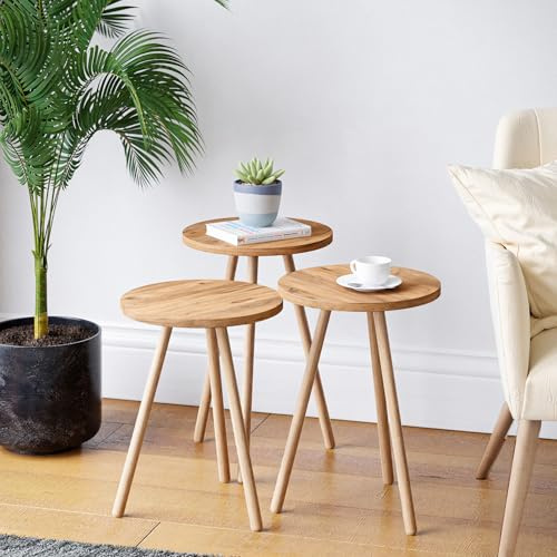 CARENZA HOME Beistelltisch Rund 3er Set Ø34 cm Holzbeine Wohnzimmer Sofatisch Couchtisch Skandinavisch 7 Farbvarianten