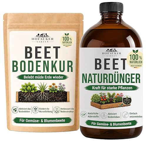 HOFACKER Hochbeet Dünger Set mit Mykorrhiza & Mikroorganismen – Organischer Gemüsedünger flüssig 500ml + Bodenaktivator 100g für Gemüse, Kräuter & Tomaten