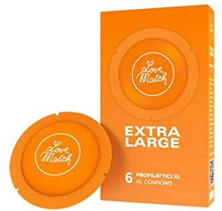 LoveMatch «Extra Large» 6 breitere Kondome aus Italien, 57mm nominale Breite, Rundfolien im Retro-Design