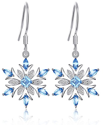 JewelryPalace Floco de nieve de las mujeres 1.4ct Genuino Topacio Azul Suizo Dangle Pendientes Plata de ley 925