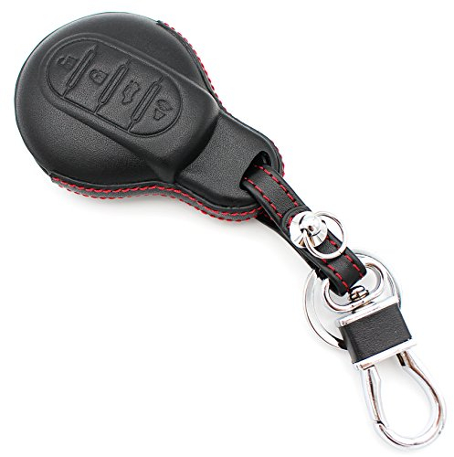 Leder Schlüssel Hülle MIB für 3 Tasten Auto Schlüssel Cover von Finest-Folia Schwarz/Rot