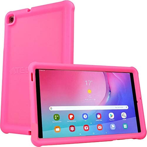 TECHGEAR Funda Compatible con Samsung Galaxy Tab A 10.1 2019 (SM-T510/SM-T515) Resistente Antideslizante a Prueba de Golpes de Silicona Suave Funda + Protector de Pantalla - Funda Niños [Rosado]
