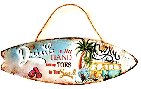 DiiliHiiri Cartel de Chapa Surf Placa Retro Letrero Estilo Vintage Metal para Decoración Hogar (Drink In My Hand and My Toes In The Sand)