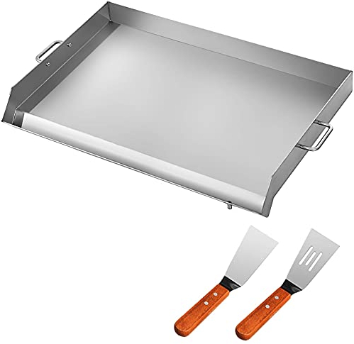 VEVOR Placa de Parrilla Plana de Acero Inoxidable de 91 x 56 x 5,6 cm, Horno de Combustión Olla Seca de Plana Superior con Mango Desmontable, Placa Plana Universal para Campamentos y Fiestas (Plata)