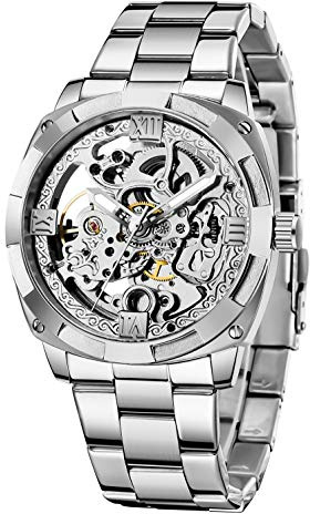 Tiong Mechanical Men's Watch Stainless Steel Automatic Skeleton Watch Waterproof Watches for Men Father’s Day Gift