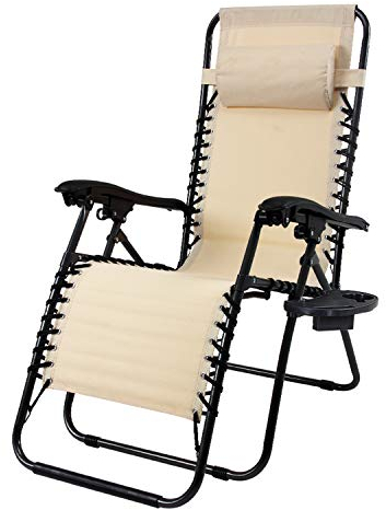 Sedia gravità Zero Sdraio da Giardino Poltrona Relax Pieghevole Salvaspazio Con Portabicchieri Reclinabile Tessuto Mare Spiaggia Piscina Arredo Esterno Vari Colori (Beige)