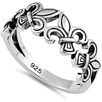 925 Sterling Silber Vintage Fleur De Lis oxidierter Schmuck Art Deco Versprechen Ringe, handgemachter Schmuck (25)