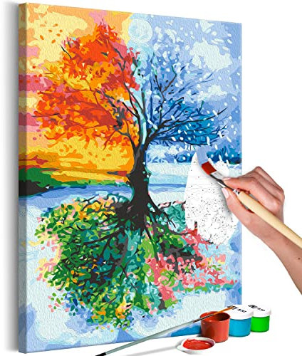 murando - Peinture par Numéros Adulte DIY 40x60 cm - Avec Cadre, Peintures Acryliques et Pinceaux - Tableau à Faire Soi-Même Loisir Créatif - quatre saisons Arbre n-A-1720-d-a