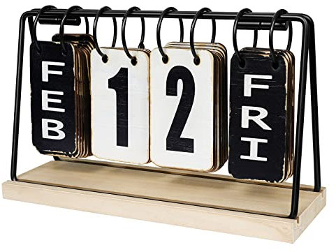 Schreibtischkalender aus Holz, ewiger Flip-Kalender mit großem Display, täglicher Schreibtisch-Kalender, rustikales Bauernhaus-Schreibtischzubehör für Heimbüro-Dekor